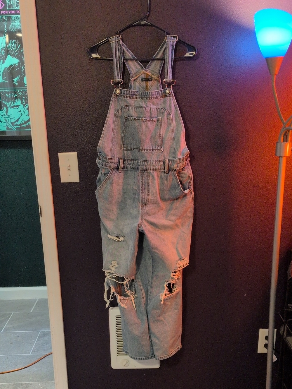 Light Wash Distressed Denim Overalls
